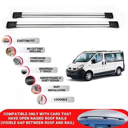 Roof Rack Cross Bars for Renault Trafic 2001-2014 Lockable Roof Bars 2 Pcs Grey