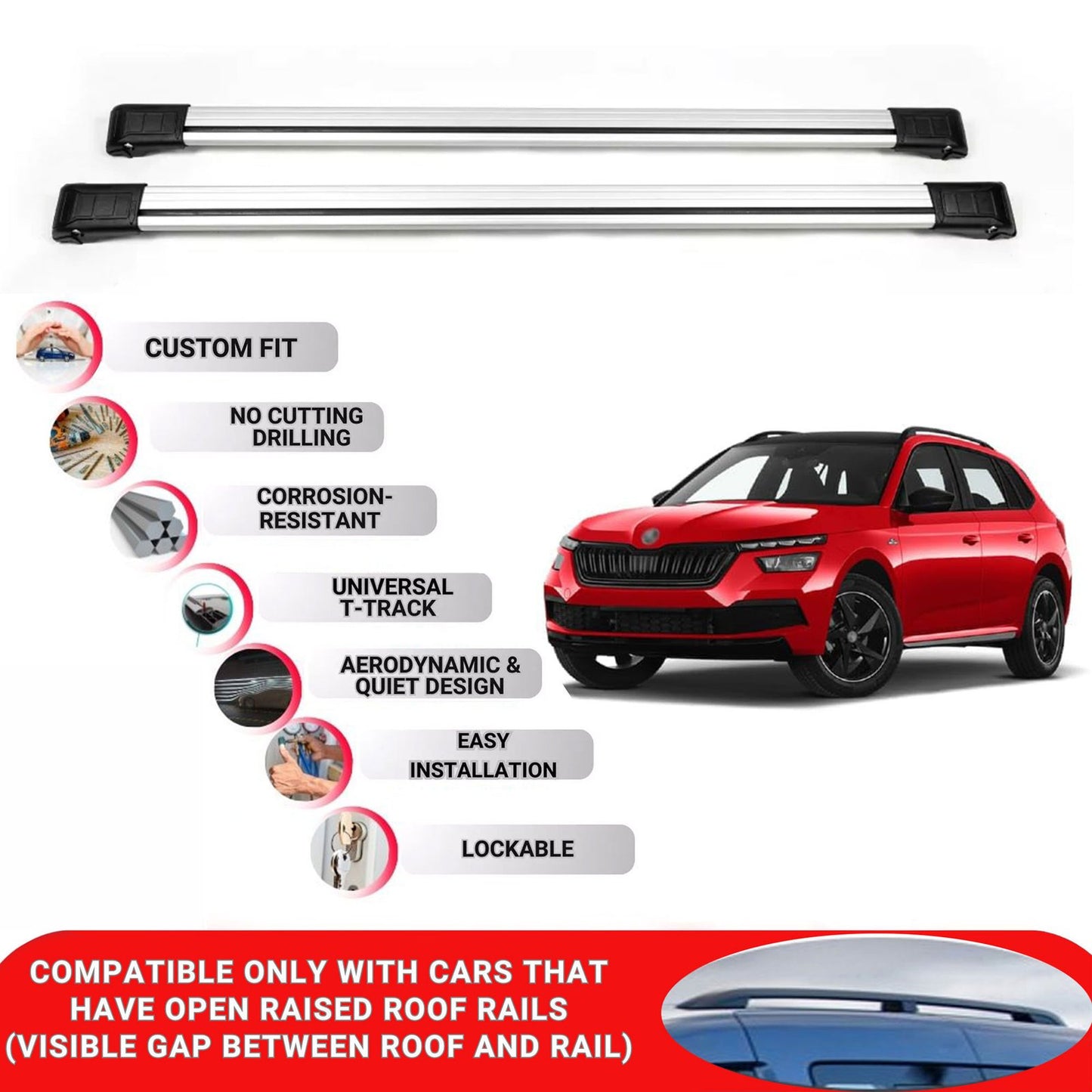Roof Rack Cross Bars for Skoda Kamiq 2020 Onwards Lockable Roof Bars 2 Pcs Grey