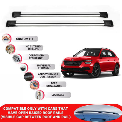 Roof Rack Cross Bars for Skoda Kamiq 2020 Onwards Lockable Roof Bars 2 Pcs Grey