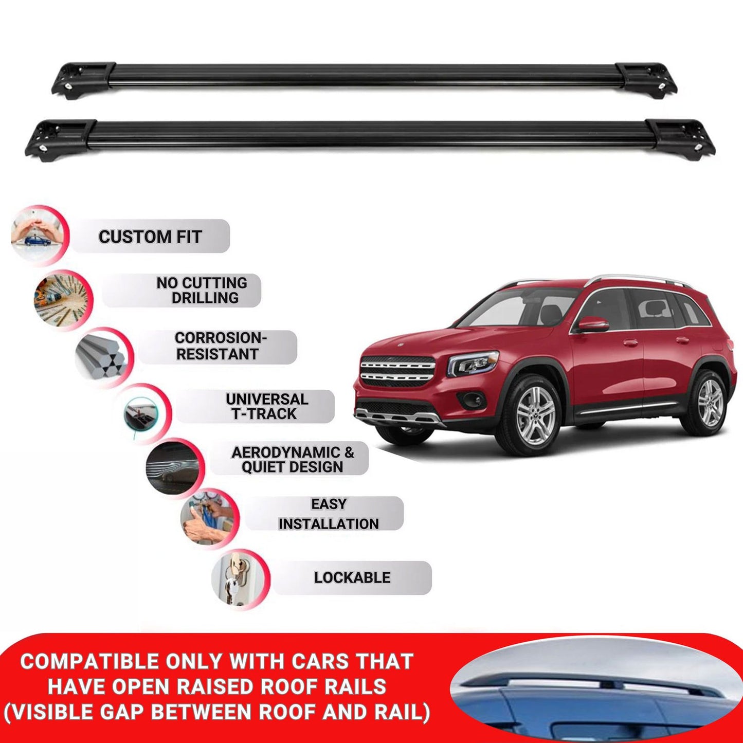 Roof Rack Cross Bars for Mercedes Glb X247 2020+ Lockable Roof Bars 2 Pcs Black