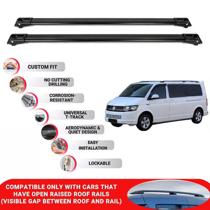 Roof Rack Cross Bars for Vw Caravelle T6-T6.1 2015-2024 Lockable 2 Pcs Black