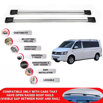 Roof Rack Cross Bars for Vw Caravelle T6-T6.1 2015-2024 Lockable 2 Pcs Grey