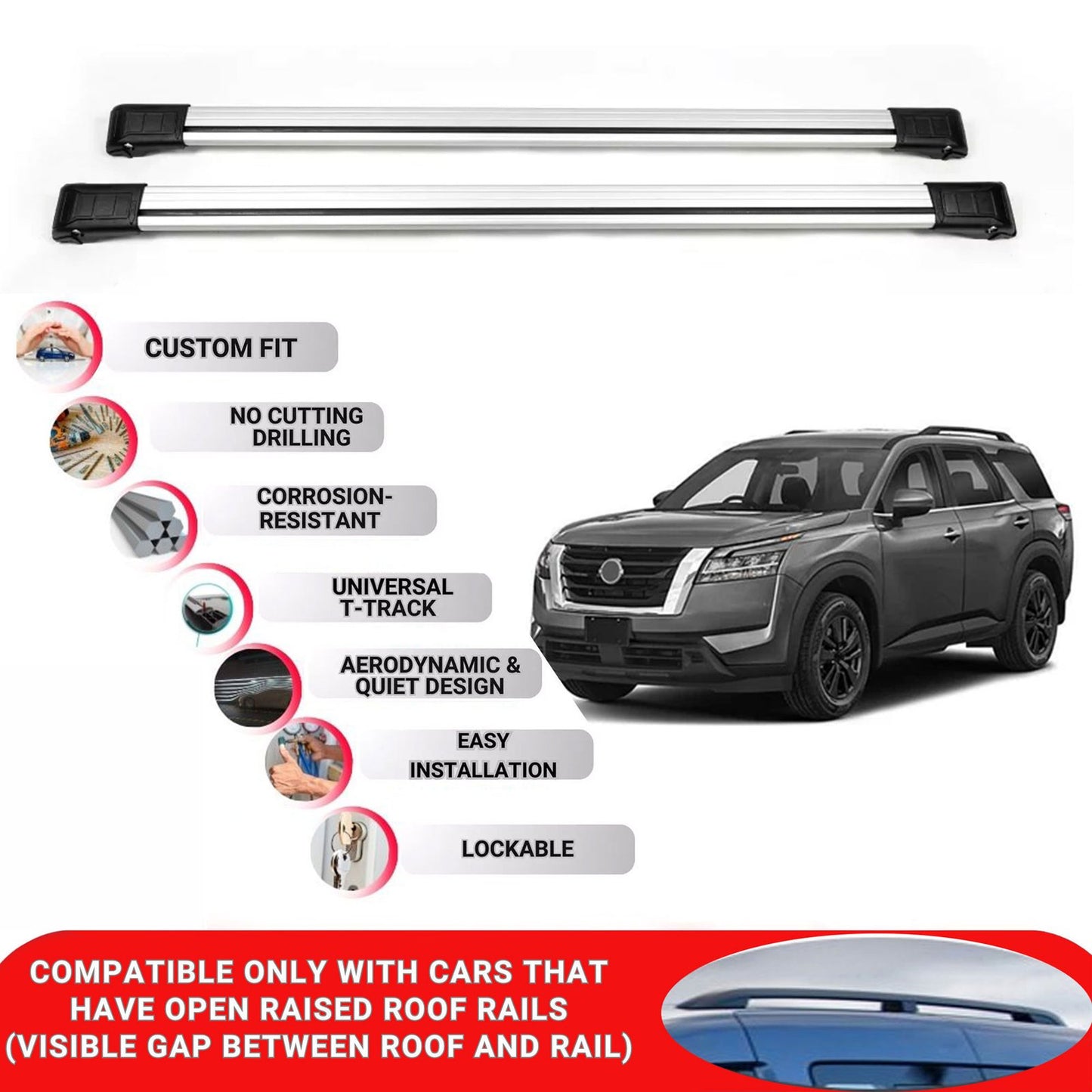 Roof Rack Cross Bars for Nissan Pathfinder 2021+ Lockable Roof Bars 2 Pcs Grey