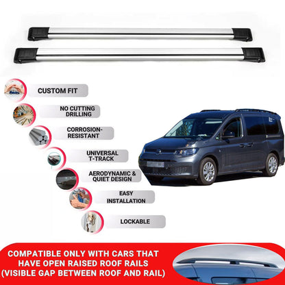 Roof Rack Cross Bars for Vw Caddy Maxi 2021+ Lockable Roof Bars 2 Pcs Grey