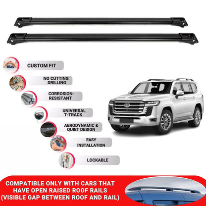 Roof Rack Cross Bars for Toyota Land Cruiser 300 2021+ Lockable Bars 2 Pcs Black