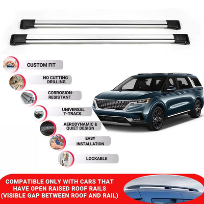 Roof Rack Cross Bars for Kianival Mpv 2021-2025 Lockable Roof Bars 2 Pcs Grey