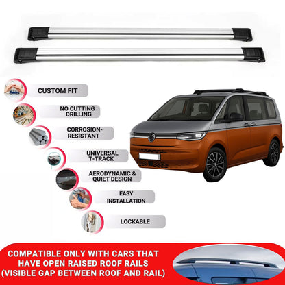 Roof Rack Cross Bars for Vw Multivan (T7) 2022+ Lockable Roof Bars 2 Pcs Grey