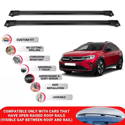 Roof Rack Cross Bars for Vw Taigo 2022+ Lockable Roof Bars 2 Pcs Black