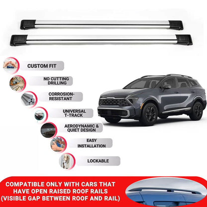 Roof Rack Cross Bars for Kia Sportage 2022+ Lockable Roof Bars 2 Pcs Grey