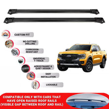 Roof Rack Cross Bars for Ford Ranger 2023+ Lockable Roof Bars 2 Pcs Black