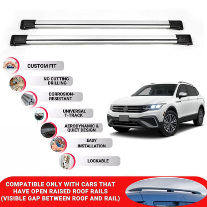 Roof Rack Cross Bars for Vw Tiguan 2024+ Lockable Roof Bars 2 Pcs Grey