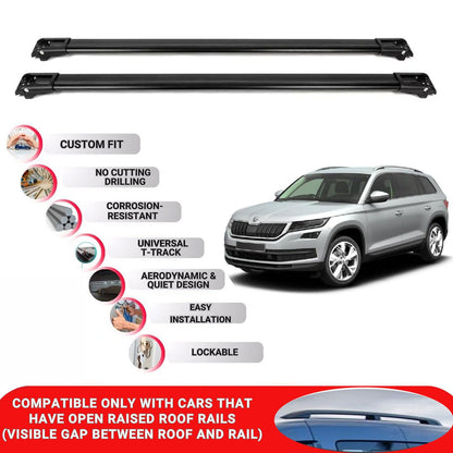 Roof Rack Cross Bars for Skoda Kodiaq 2017-2023 Lockable Roof Bars 2 Pcs Black