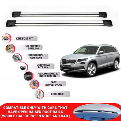 Roof Rack Cross Bars for Skoda Kodiaq 2017-2023 Lockable Roof Bars 2 Pcs Grey