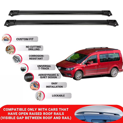 Roof Rack Cross Bars for Vw Caddy Maxi 2016-2020 Lockable Roof Bars 2 Pcs Black