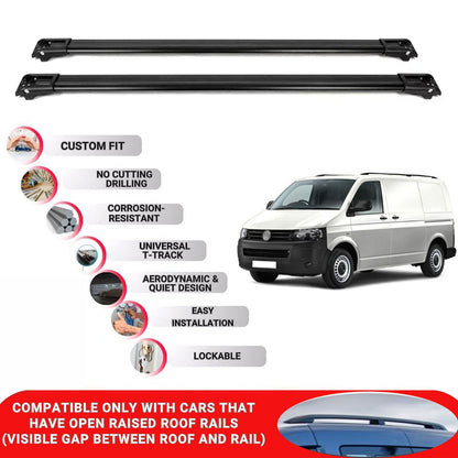 Roof Rack Cross Bars for Vw Transporter Cargo T5 2003-2015 Lockable 2 Pcs Black