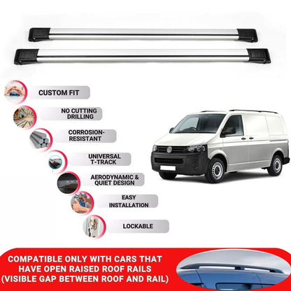Roof Rack Cross Bars for Vw Transporter Cargo T5 2003-2015 Lockable 2 Pcs Grey
