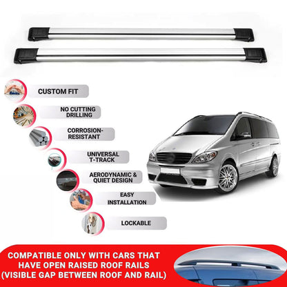 Roof Rack Cross Bars for Mercedes Vito 2004-2014 Lockable Roof Bars 2 Pcs Grey