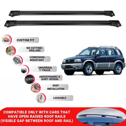 Roof Rack Cross Bars for Suzuki Grand Vitara 1998-2004 Lockable Bars 2 Pcs Black