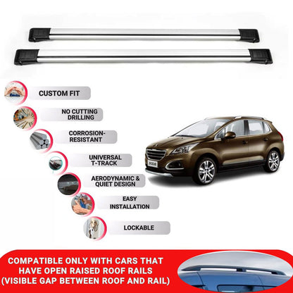 Roof Rack Cross Bars for Peugeot 3008 2009-2016 Lockable Roof Bars 2 Pcs Grey