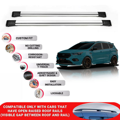 Roof Rack Cross Bars for Ford Kuga St Line OEM 2017-2020 Lockable 2 Pcs Grey