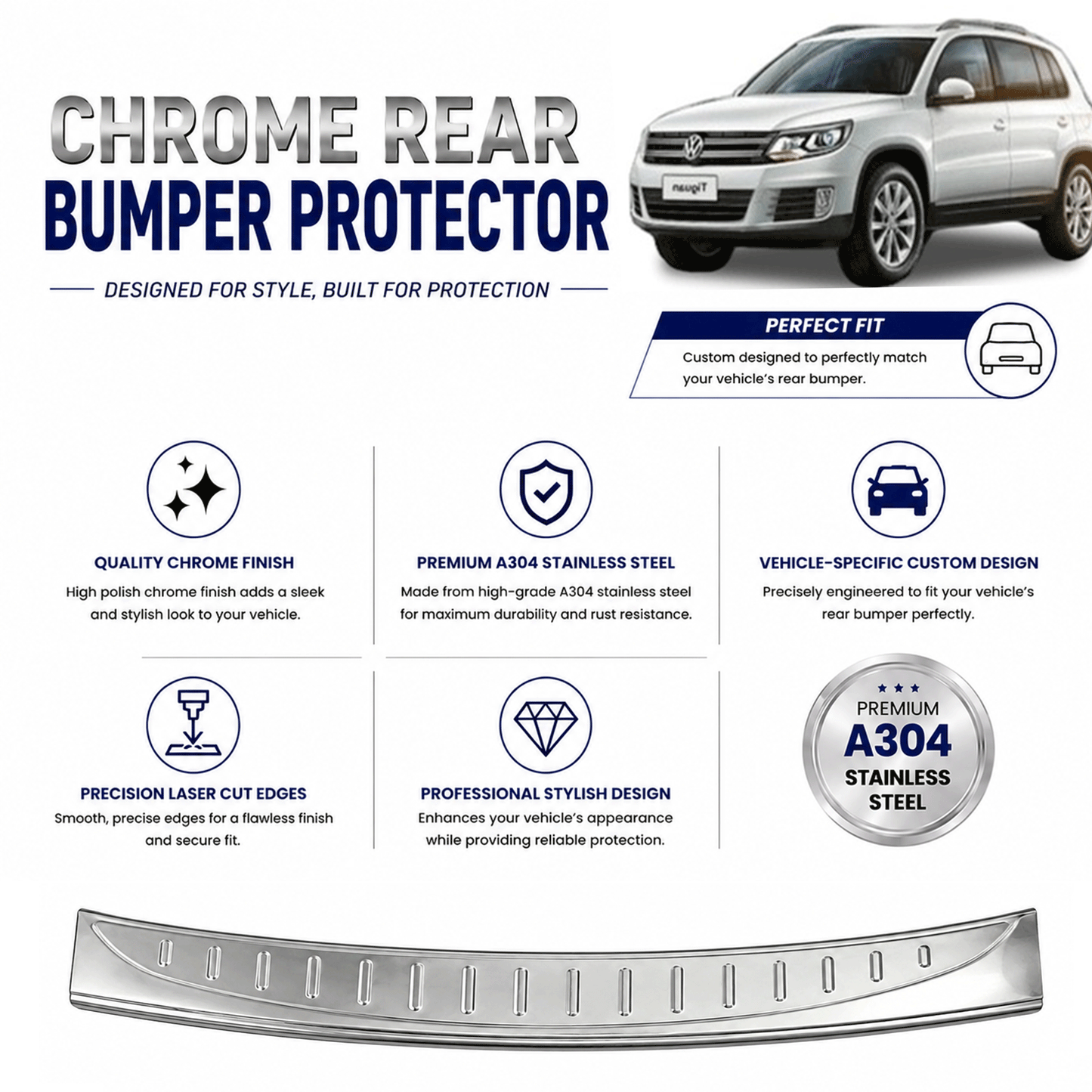 Chrome Rear Bumper Protector for Vw Tiguan II 2016-2024, Sill Guard - image 2