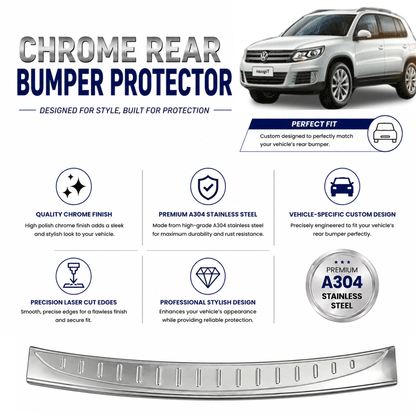Chrome Rear Bumper Protector for Vw Tiguan II 2016-2024, Sill Guard - image 2