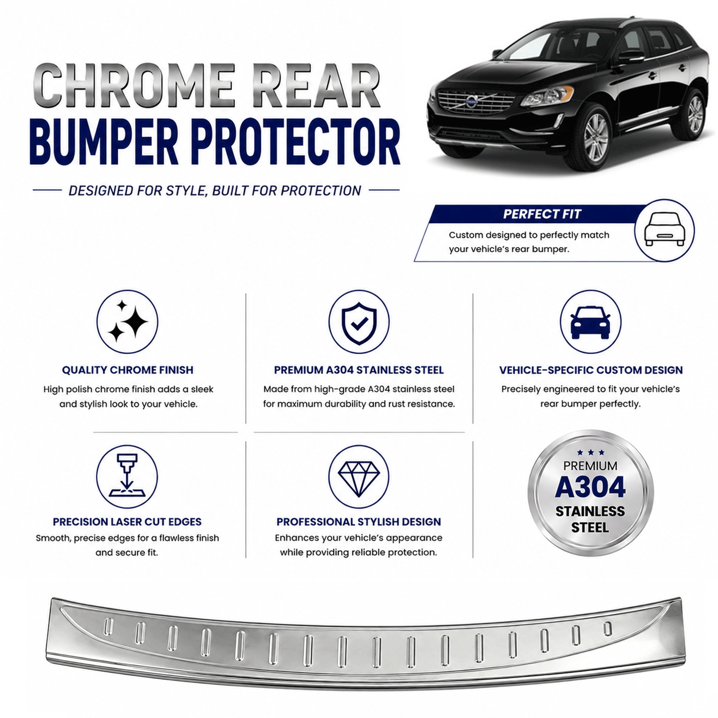 Chrome Rear Bumper Protector for Volvo Xc60 2013-2017, Sill Guard - image 2
