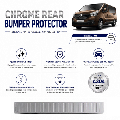 Chrome Rear Bumper Protector for Renault Trafic 2014 Onwards, Sill Guard - image 2