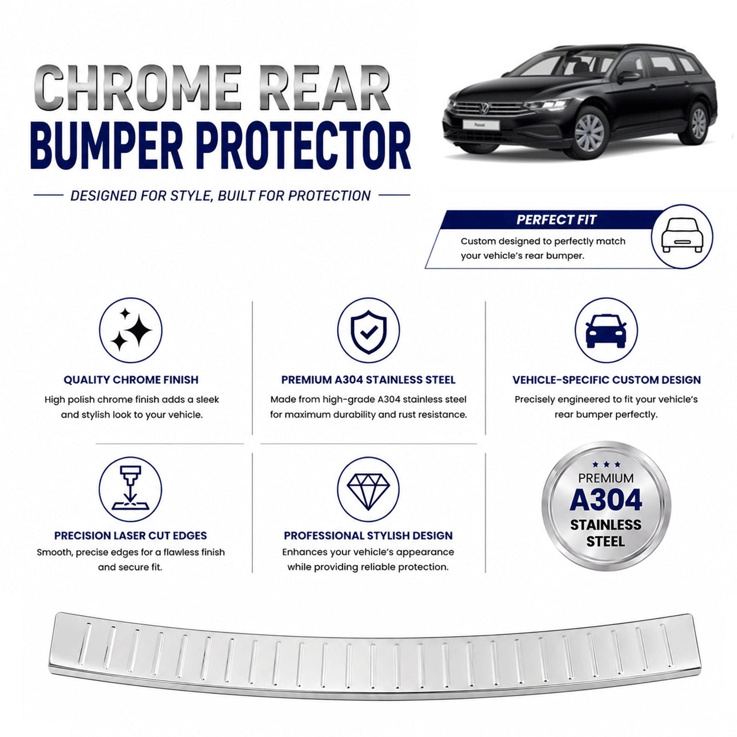 Chrome Rear Bumper Protector for Vw Passat B8 B8.5 Estate 2012-2020, Sill Guard - image 2