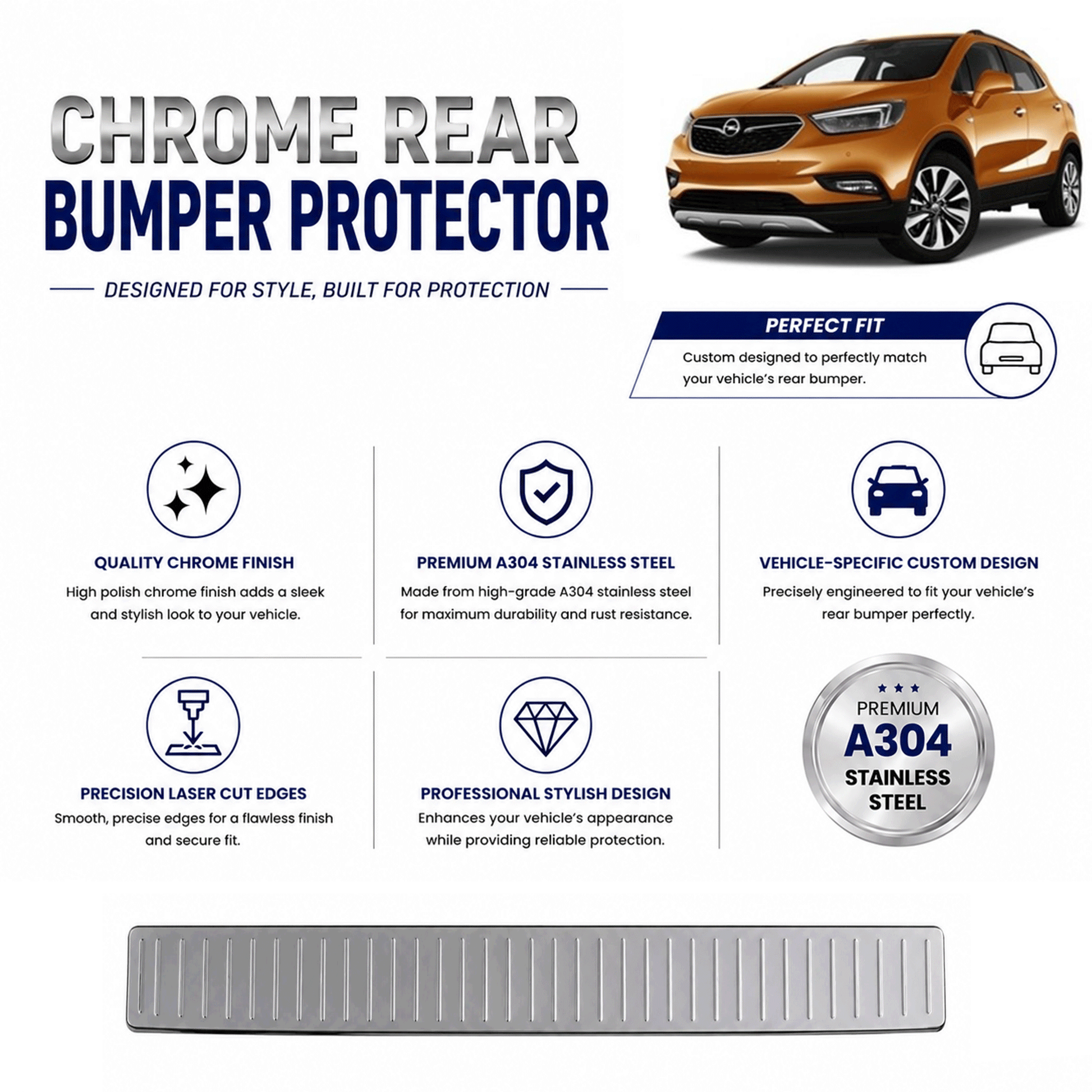 Chrome Rear Bumper Protector for Vauxhall Mokka / Mokka X 2013-2019, Sill Guard - image 2