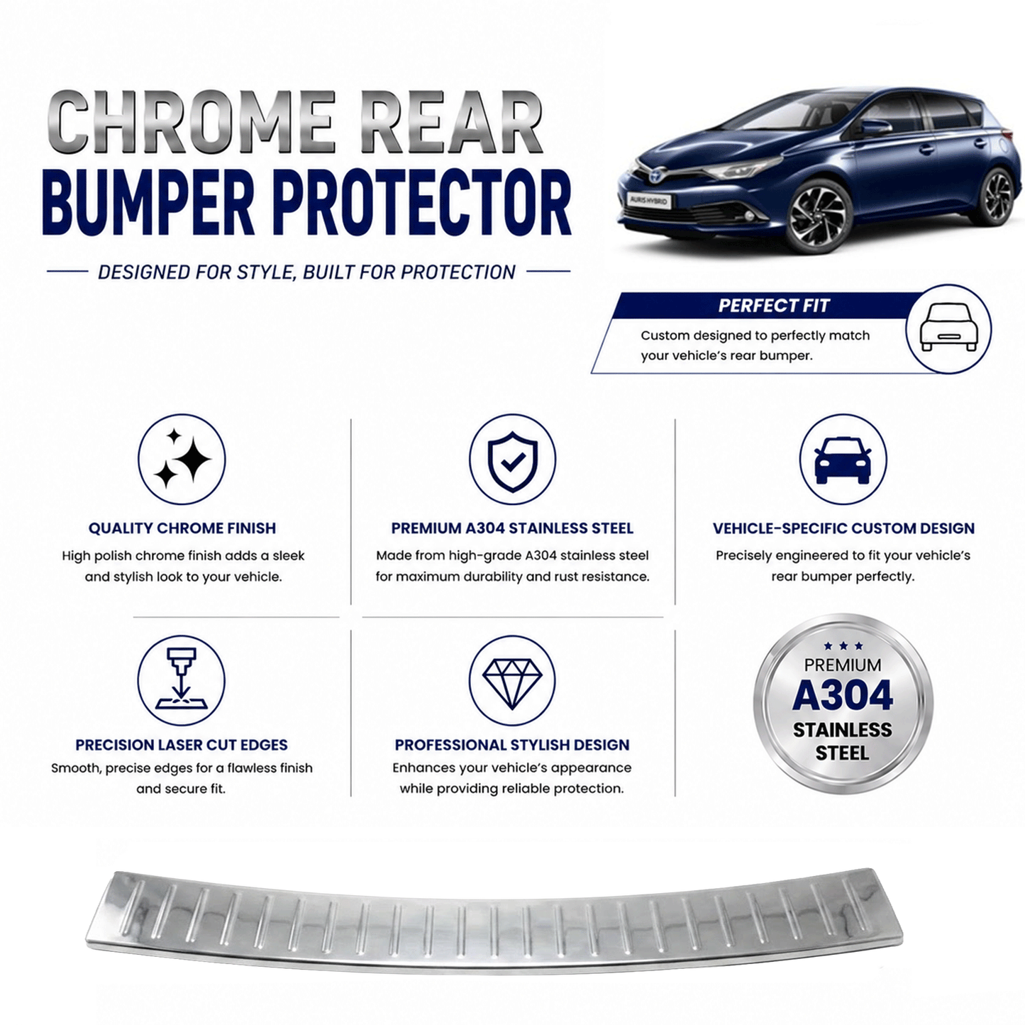 Chrome Rear Bumper Protector for Toyota Auris Estate 2012-2018, Sill Guard - image 2