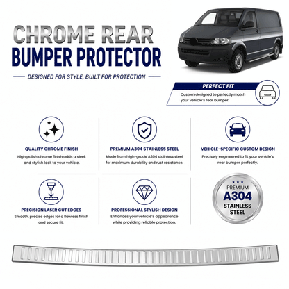 Chrome Rear Bumper Protector for Volkswagen T5 Transporter 2003-2015, Sill Guard - image 2
