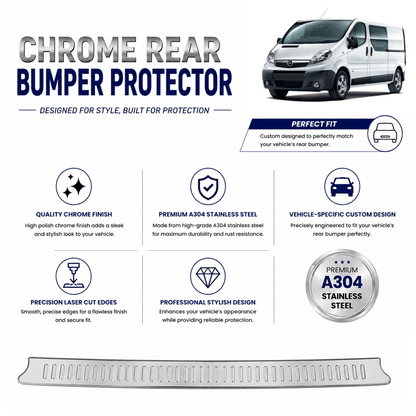 Chrome Rear Bumper Protector for Vauxhall Opel Vivaro 2001-2014, Sill Guard - image 2