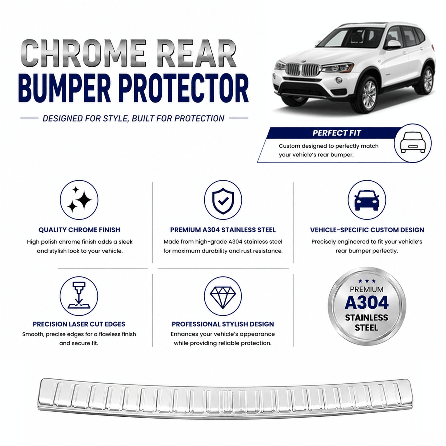 Chrome Rear Bumper Protector for Bmw X3 F25 2011-2017, Sill Guard - image 2