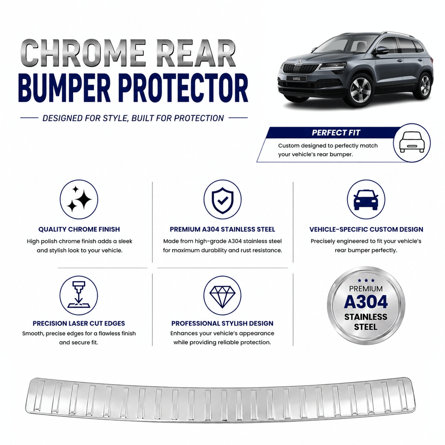 Chrome Rear Bumper Protector for Skoda Karoq 2017 Onwards, Sill Guard - image 2