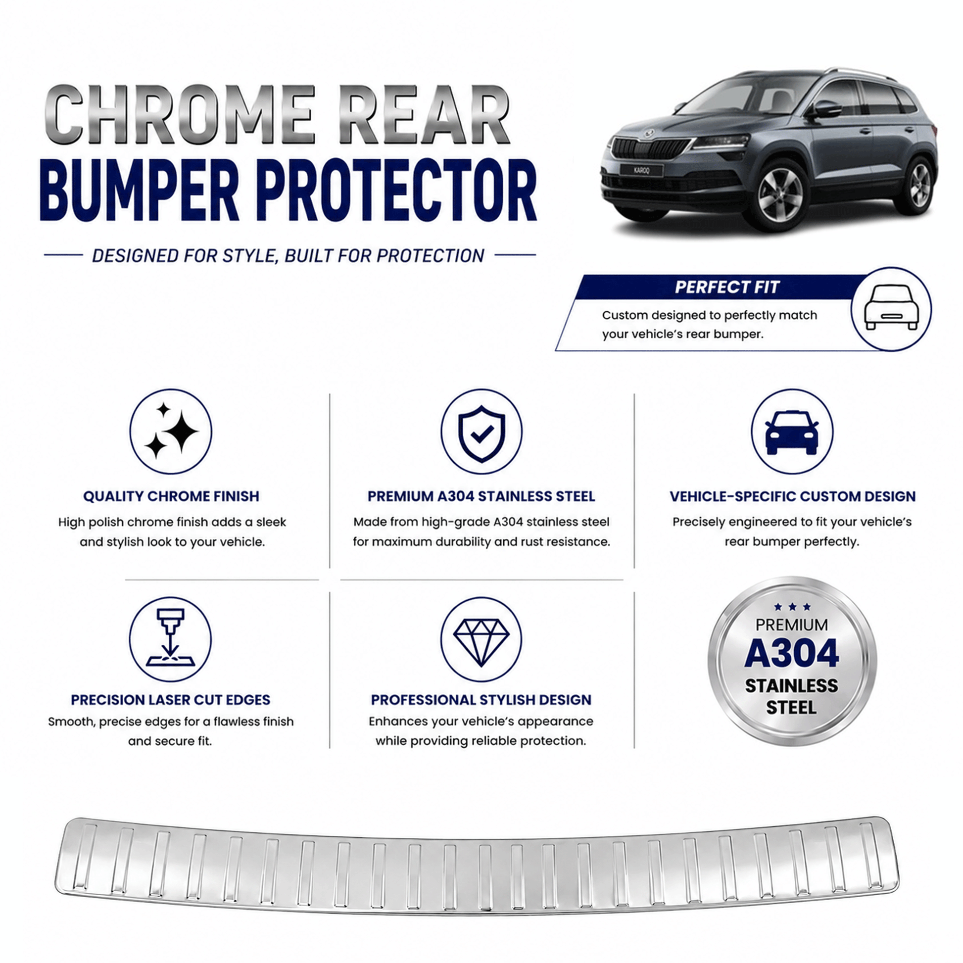 Chrome Rear Bumper Protector for Skoda Karoq 2017 Onwards, Sill Guard - image 2