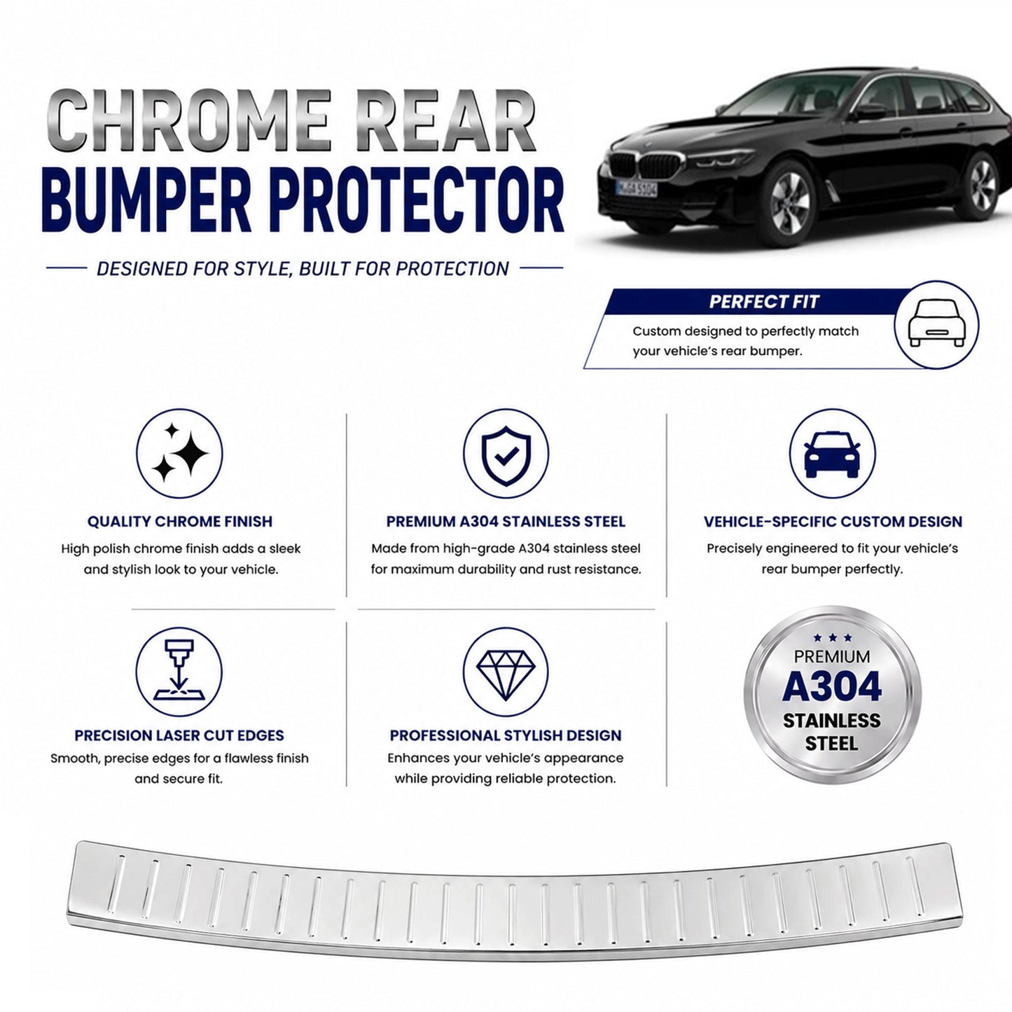 Chrome Rear Bumper Protector for Bmw 5 G31 Estate 2017-2024, Sill Guard - image 2