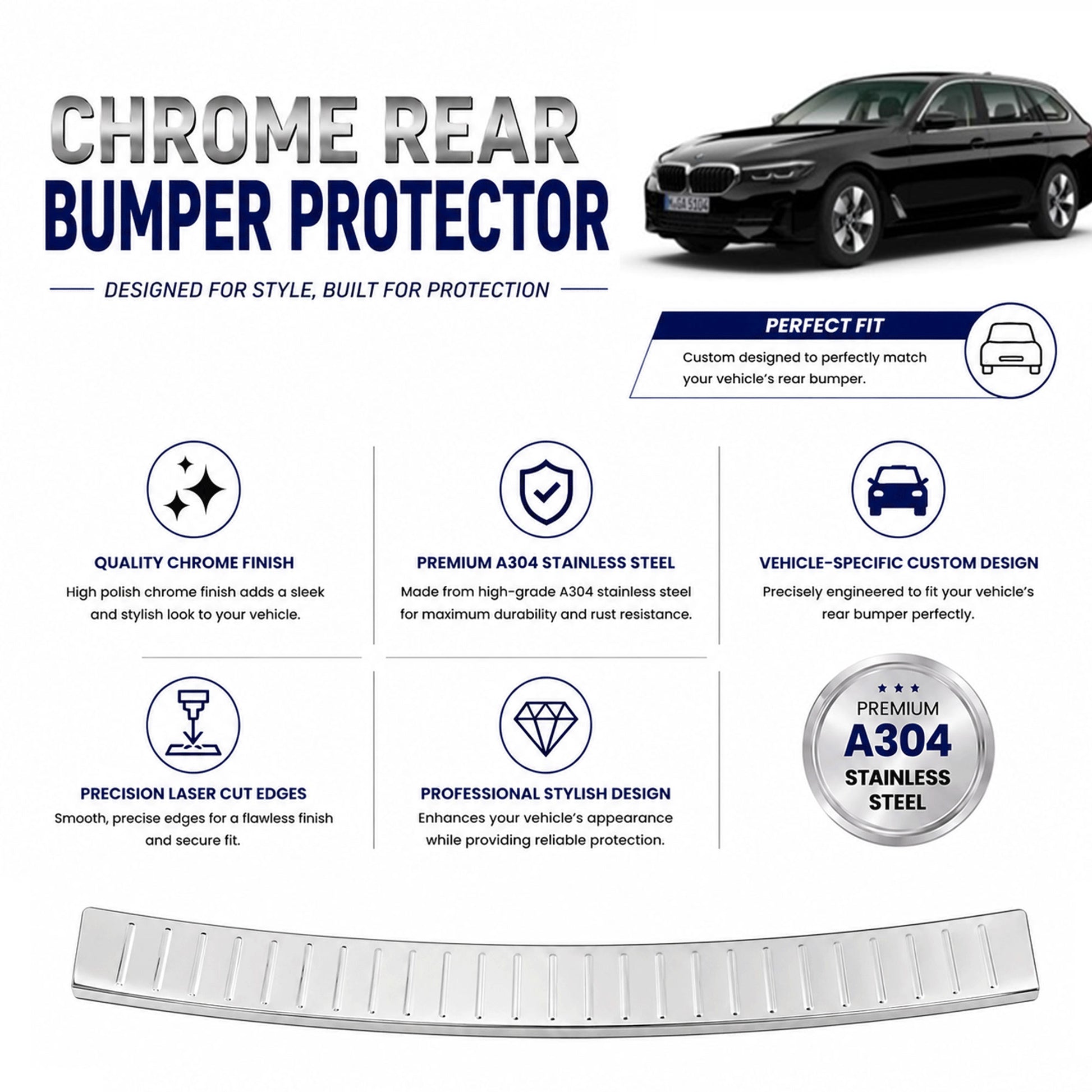 Chrome Rear Bumper Protector for Bmw 5 G31 Estate 2017-2024, Sill Guard - image 2