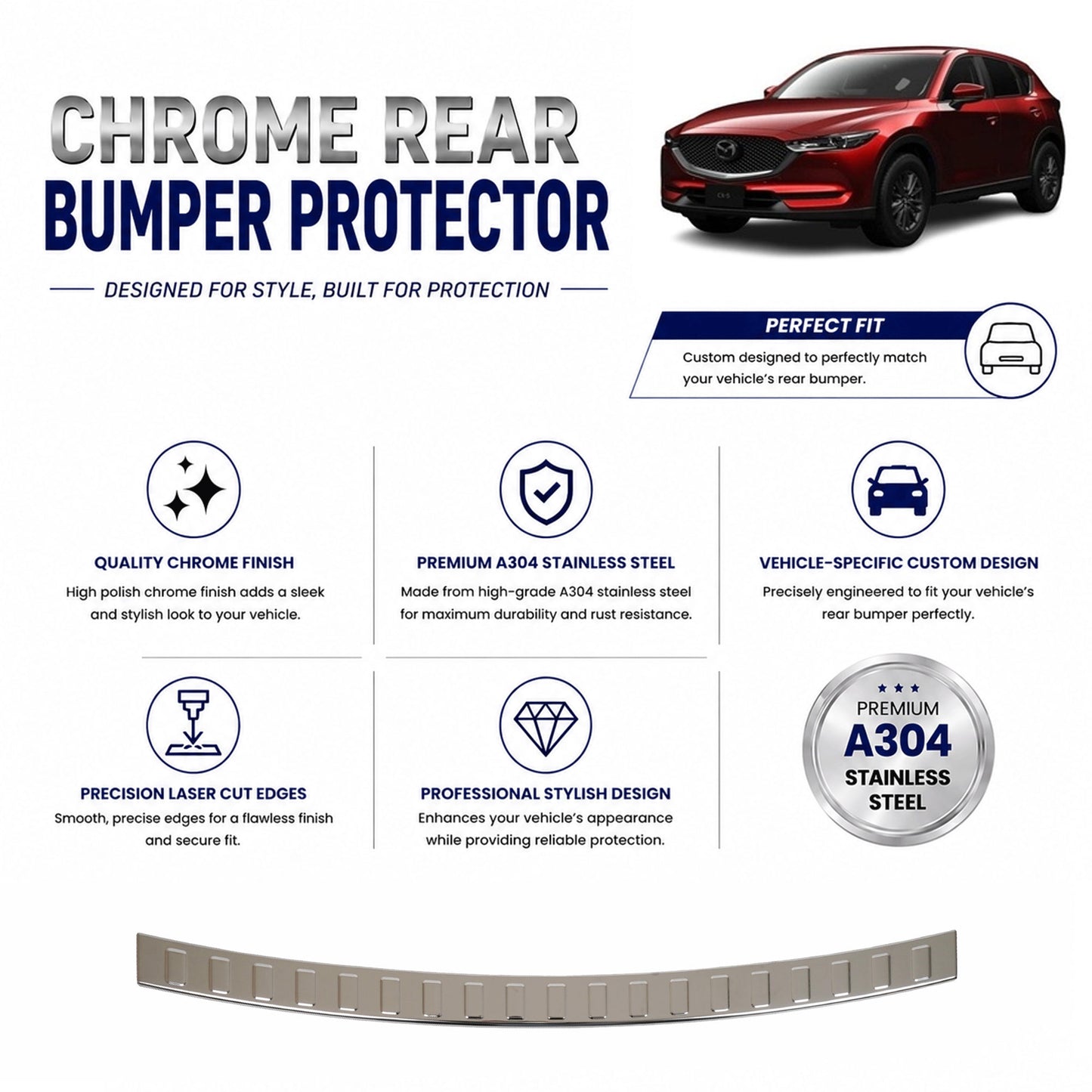 Chrome Rear Bumper Protector for Mazda Cx-5 2017 Onwards, Sill Guard - image 2