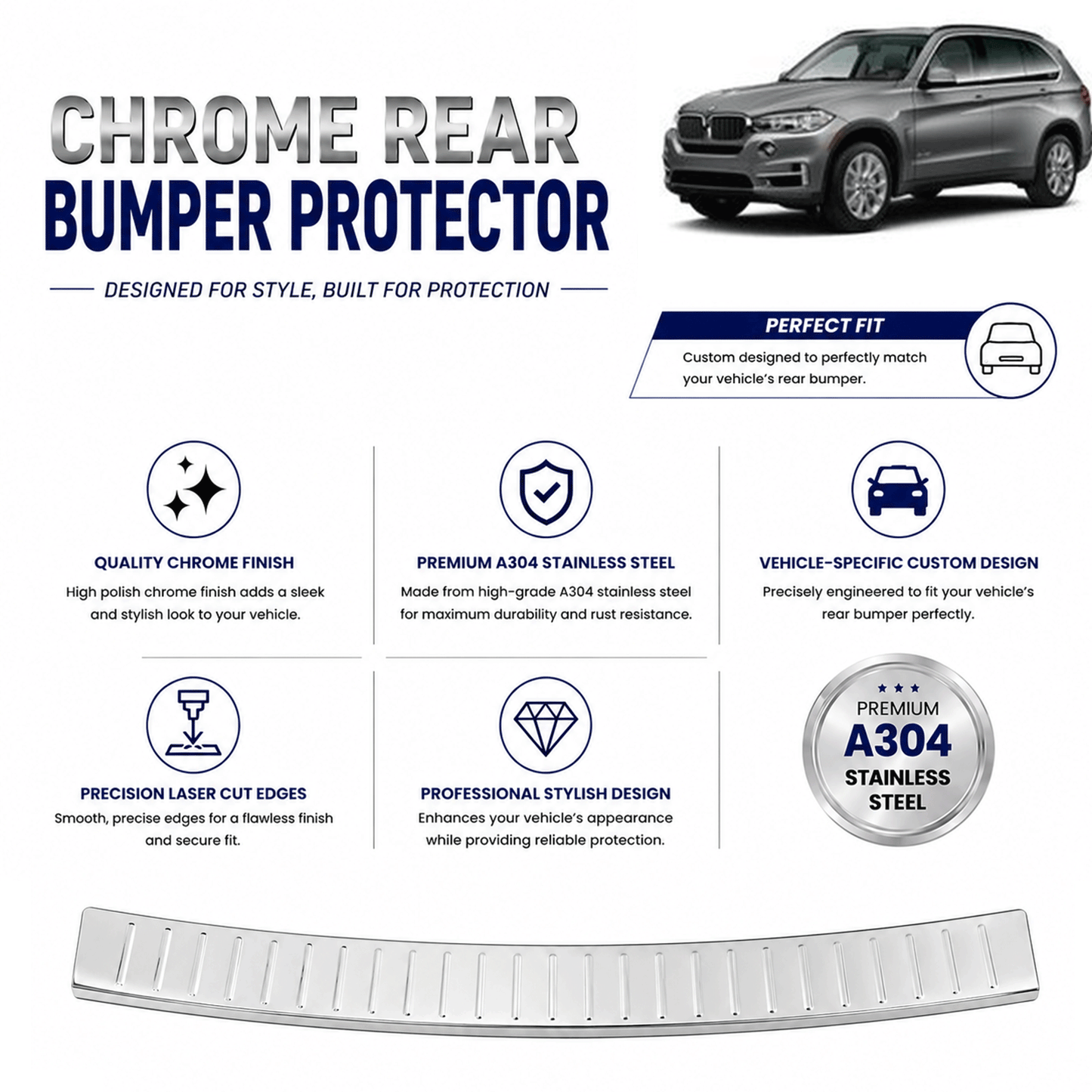 Chrome Rear Bumper Protector for Bmw X5 (F15) 2014-2018, Sill Guard - image 2