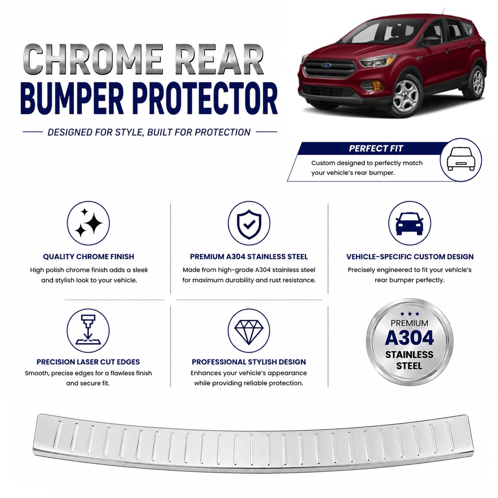 Chrome Rear Bumper Protector for Ford Escape 2013– 2019, Sill Guard - image 2