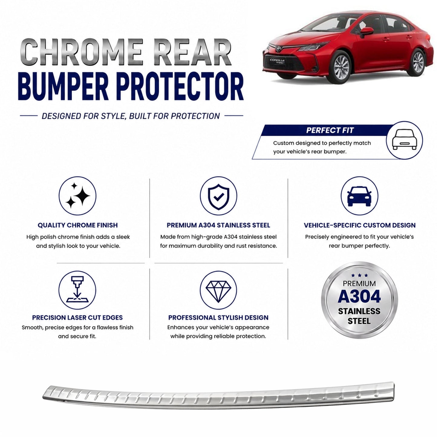 Chrome Rear Bumper Protector for Toyota Corolla Saloon 2019 Onwards, Sill Guard - image 2