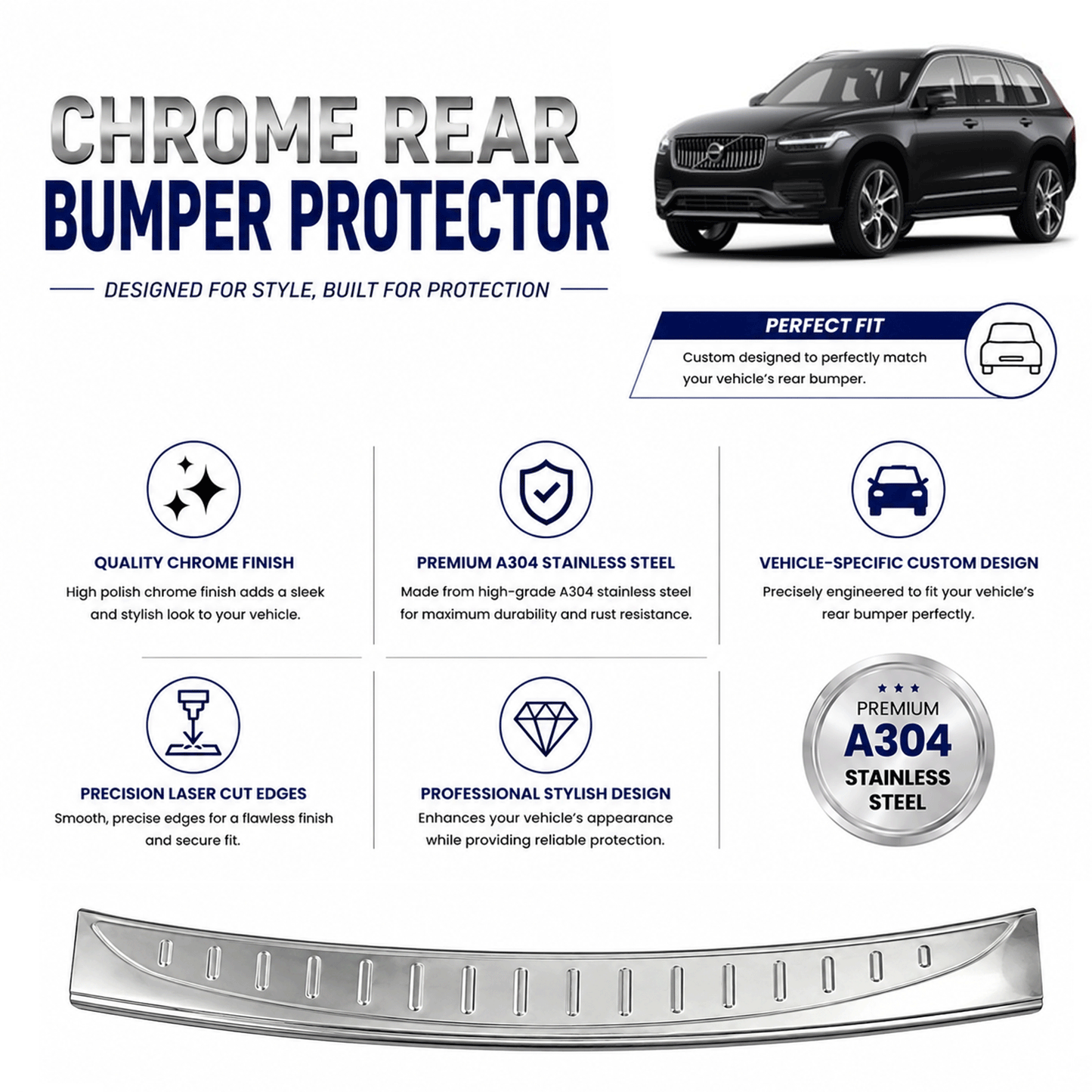 Chrome Rear Bumper Protector for Volvo Xc90 2016 Onwards, Sill Guard - image 2