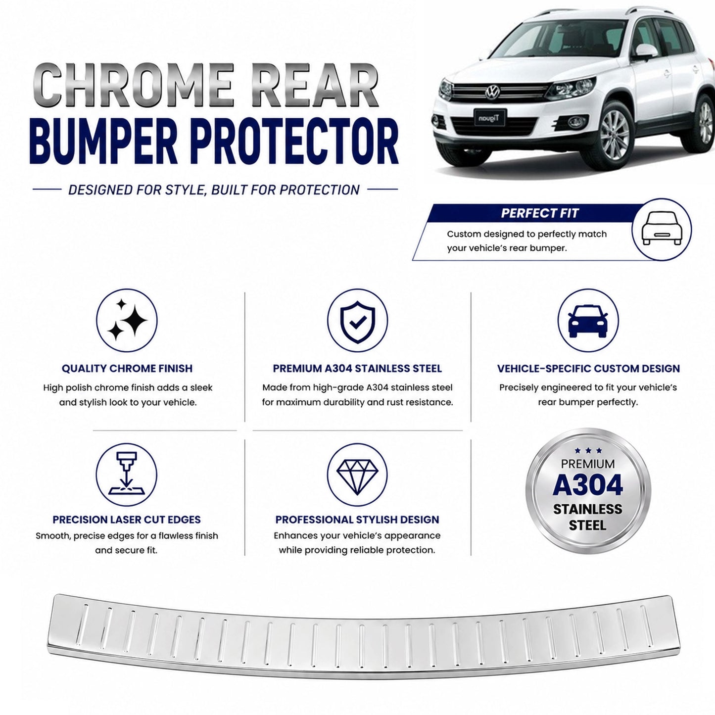Chrome Rear Bumper Protector for Vw Tiguan 2007-2016, Sill Guard - image 2