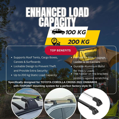 Roof Bars for Toyota Corolla Cross 2022 Onwards – Lockable, Heavy Duty 2 Pcs Grey - Image 4