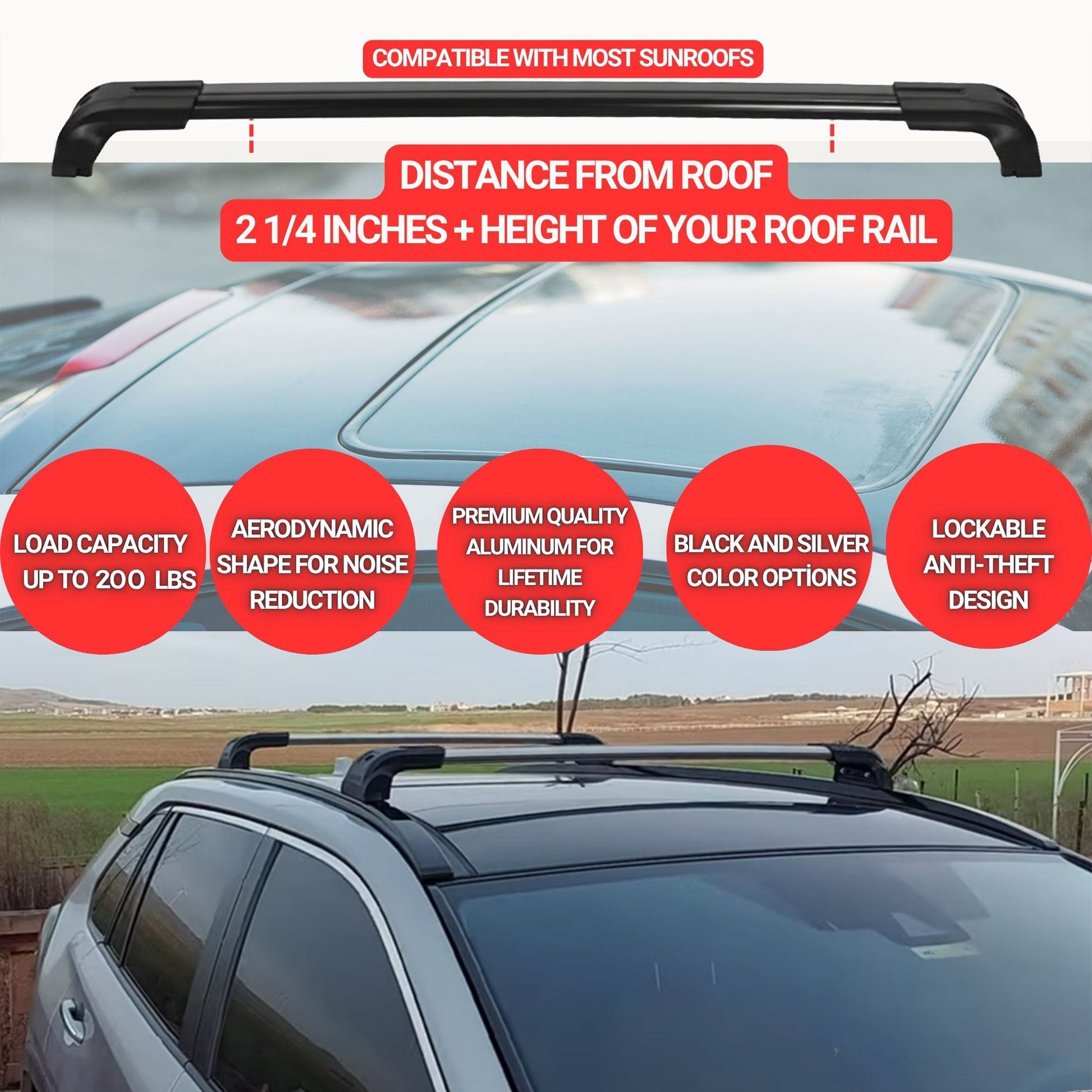 Roof Bars for Toyota Corolla Cross 2022 Onwards – Lockable, Heavy Duty 2 Pcs Black - Image 5
