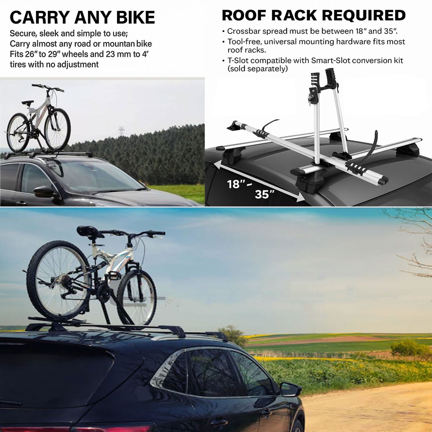Universal Lockable Car Bike Rack Roof-Mounted Bike Carrier For 1 Bicycle Black