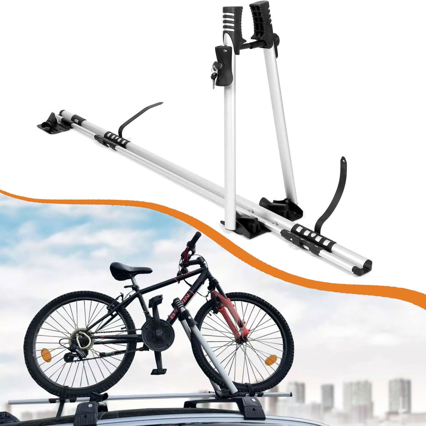 Universal Lockable Car Bike Rack Roof-Mounted Bike Carrier For 1 Bicycle Grey