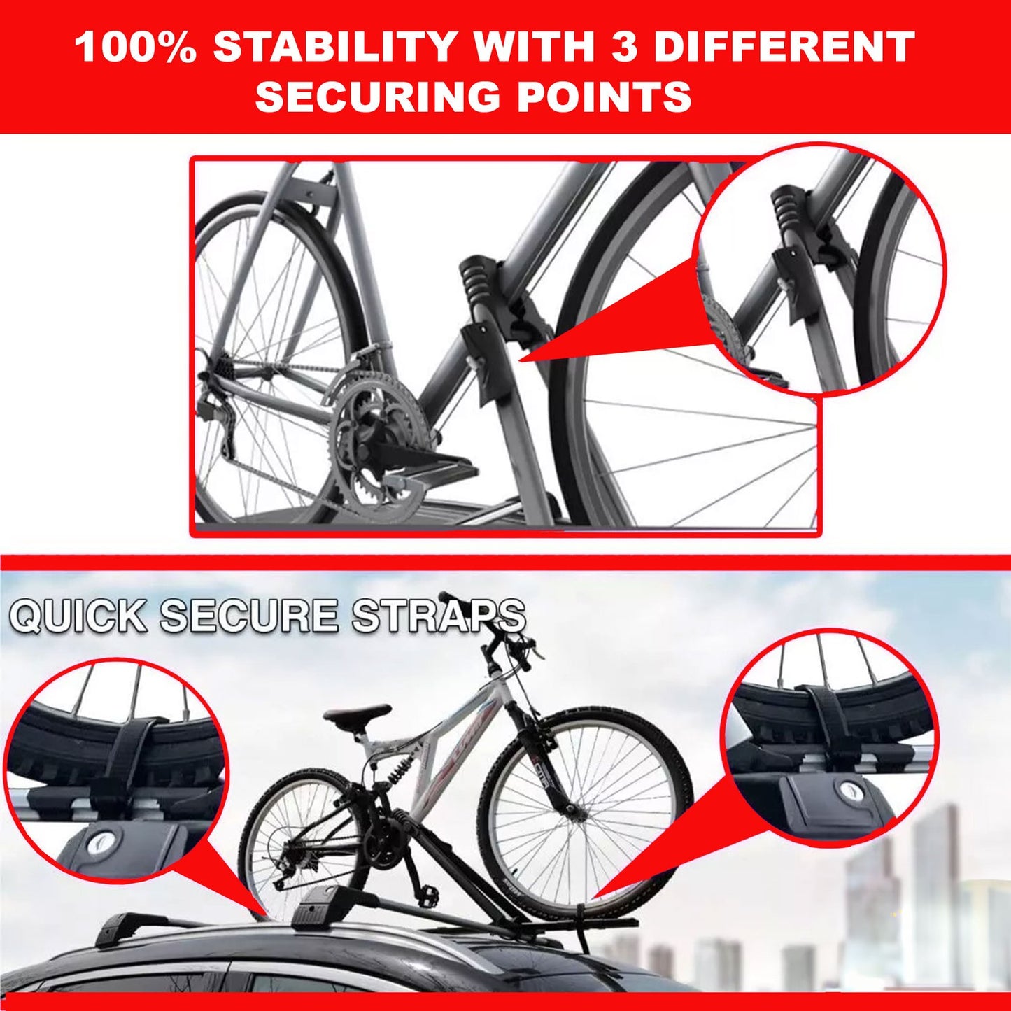 Universal Lockable Car Bike Rack Roof-Mounted Bike Carrier For 1 Bicycle Grey