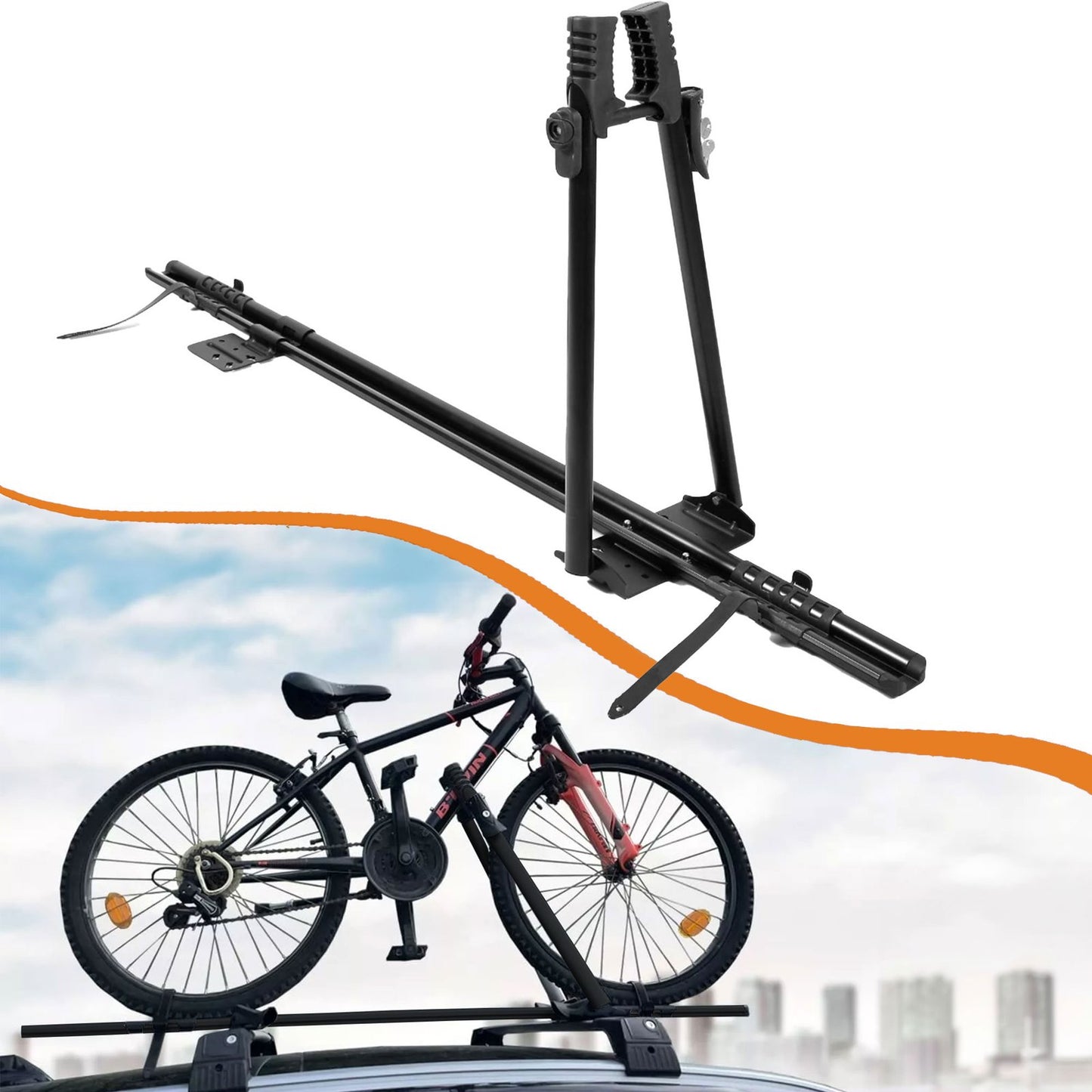 Universal Lockable Car Bike Rack Roof-Mounted Bike Carrier For 1 Bicycle Black